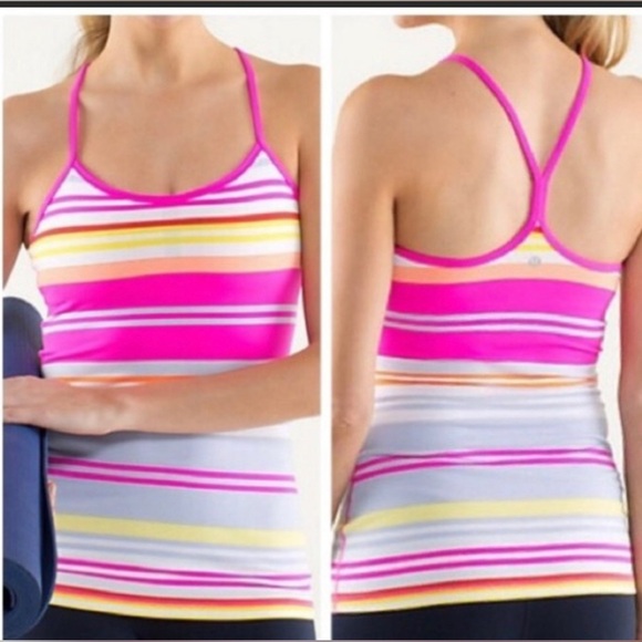 Lululemon Womens activewear striped power Y tank Sz 4 - Picture 1 of 6